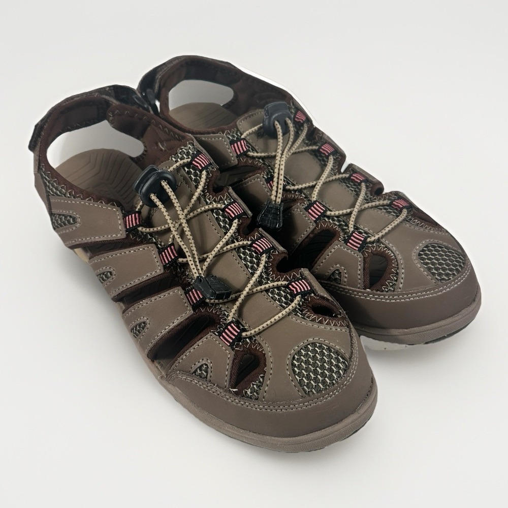 Eddie Bauer Blakely Womens 10 Brown Leather Hiking Sport Sandals Bungee